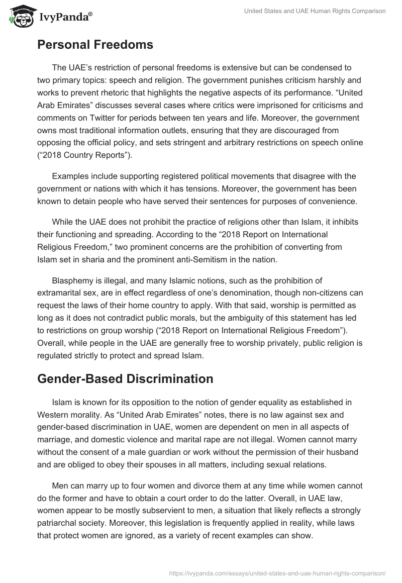 United States and UAE Human Rights Comparison. Page 2