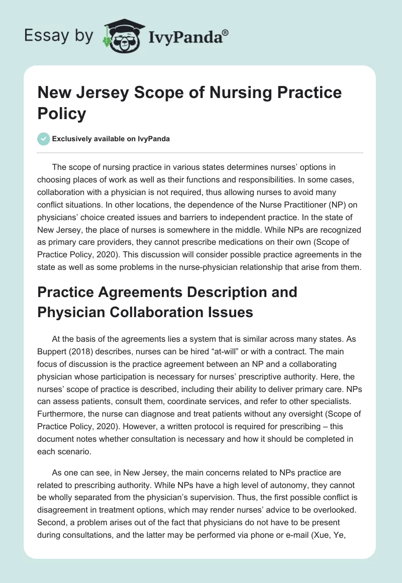 New Jersey Scope of Nursing Practice Policy. Page 1