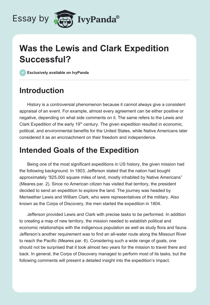 lewis and clark essay examples