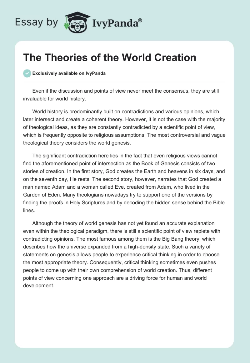 The Theories of the World Creation. Page 1