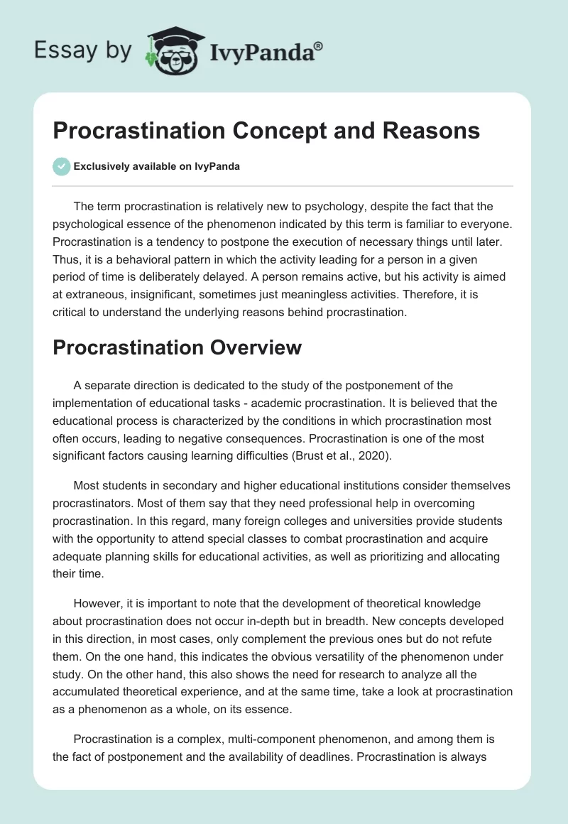 Procrastination Concept and Reasons. Page 1