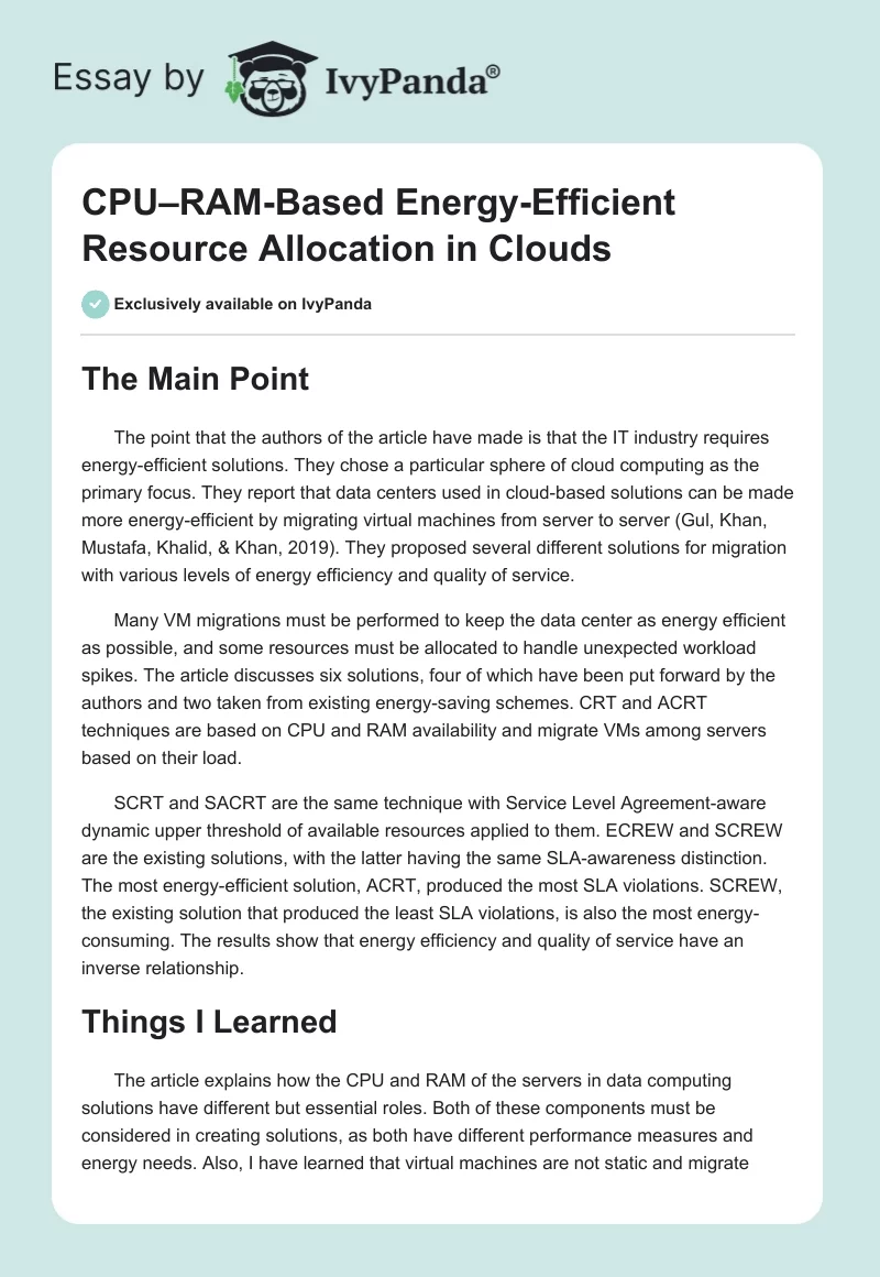 CPU–RAM-Based Energy-Efficient Resource Allocation in Clouds. Page 1