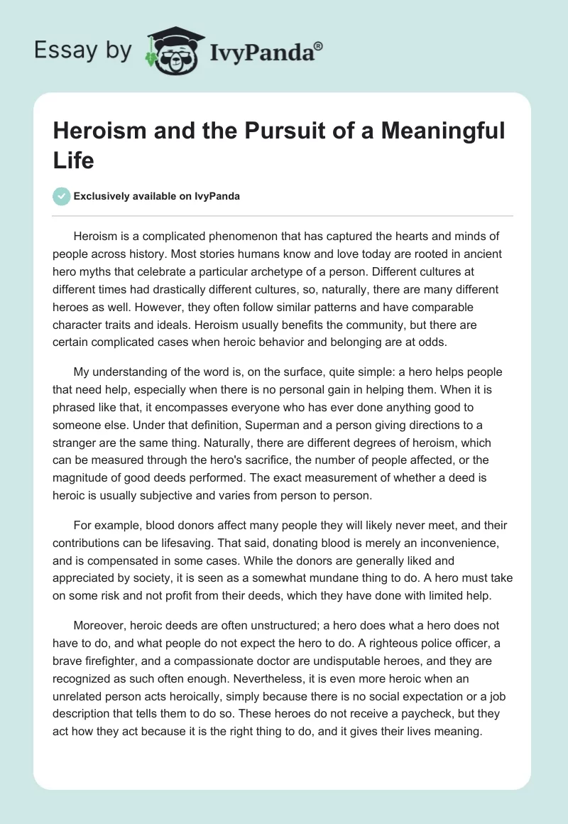 Heroism and the Pursuit of a Meaningful Life. Page 1