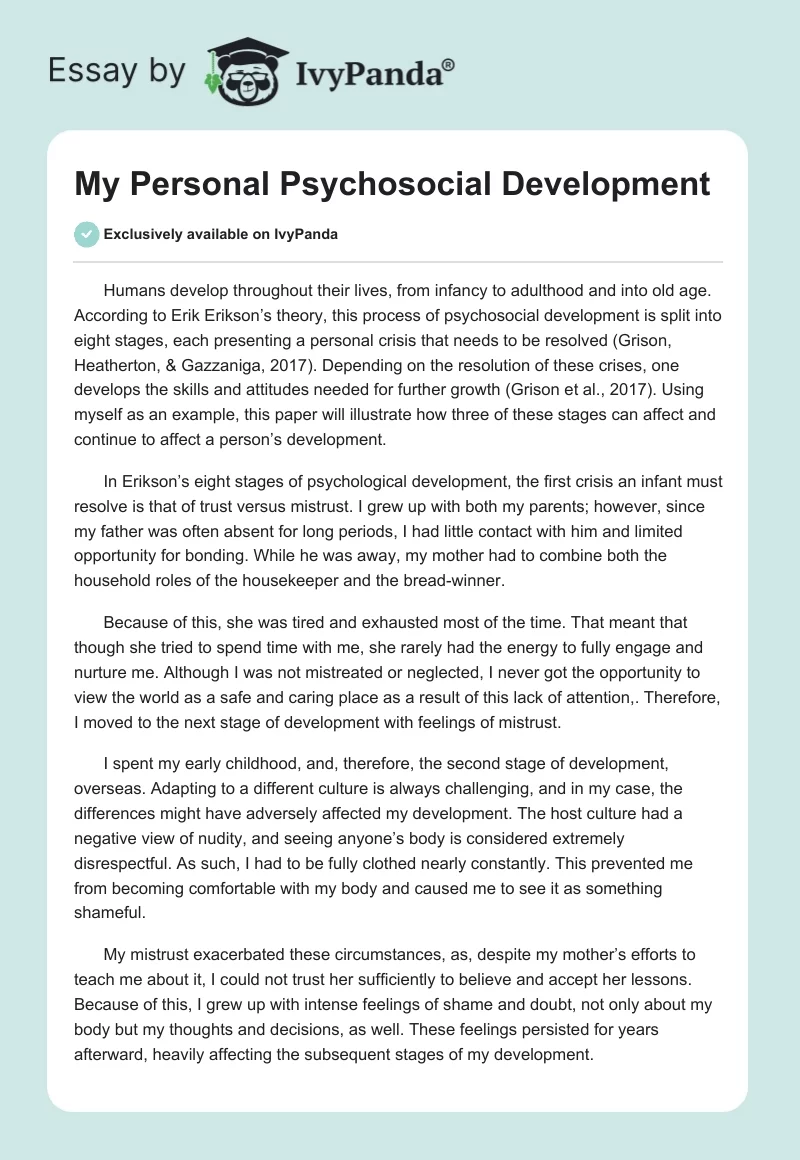 My Personal Psychosocial Development. Page 1