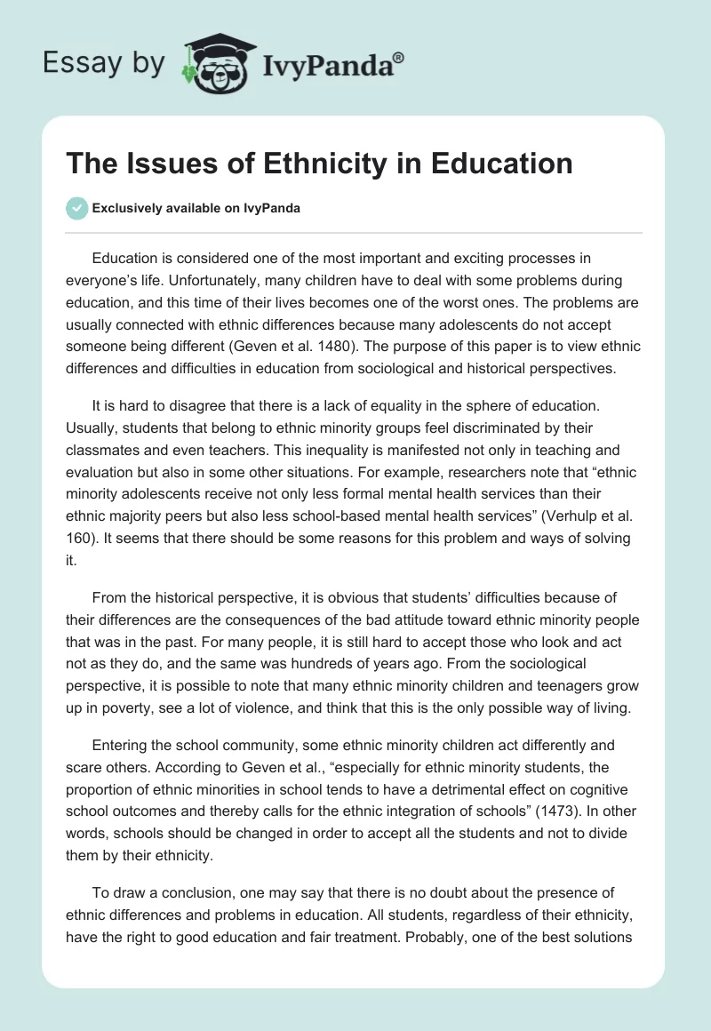 The Issues of Ethnicity in Education. Page 1