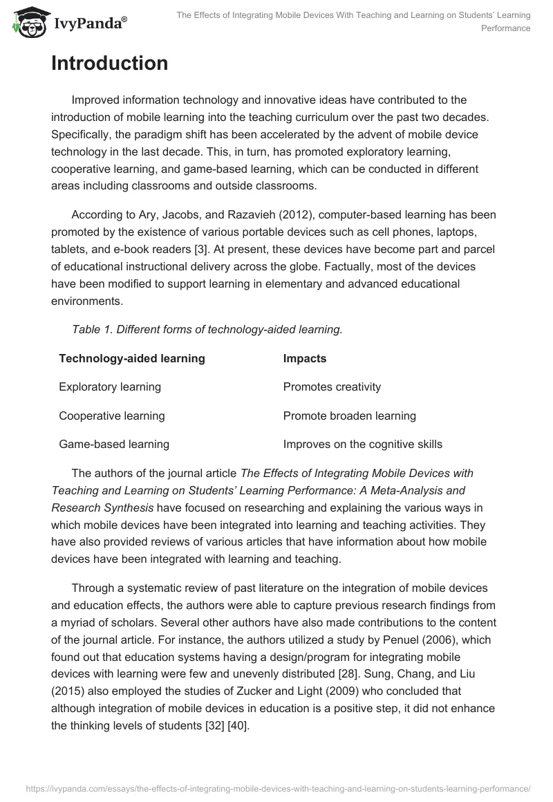 The Effects of Integrating Mobile Devices With Teaching and Learning on Students’ Learning Performance. Page 2
