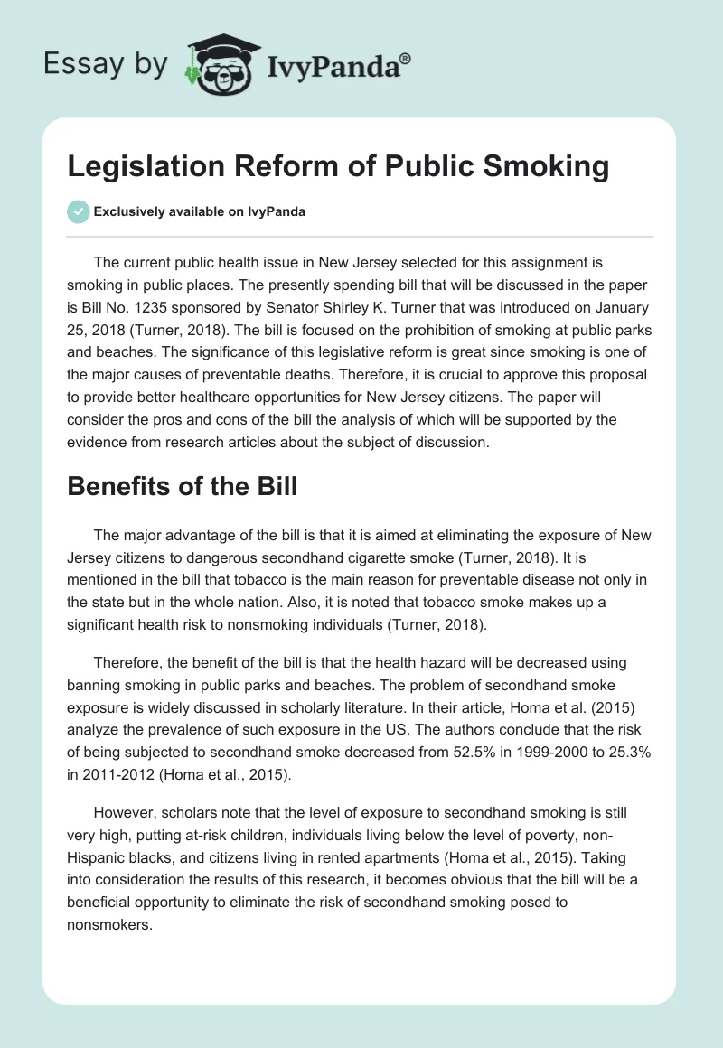 Legislation Reform of Public Smoking. Page 1