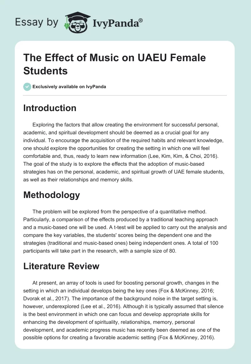 The Effect of Music on UAEU Female Students. Page 1