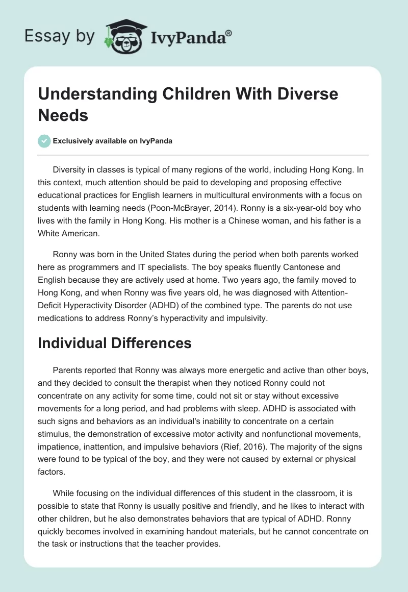 Understanding Children With Diverse Needs. Page 1