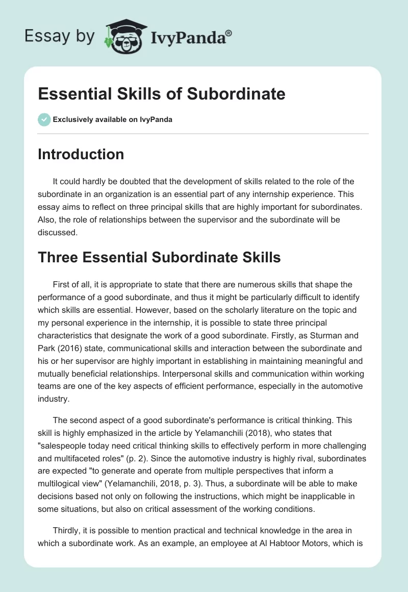 Essential Skills of Subordinate. Page 1