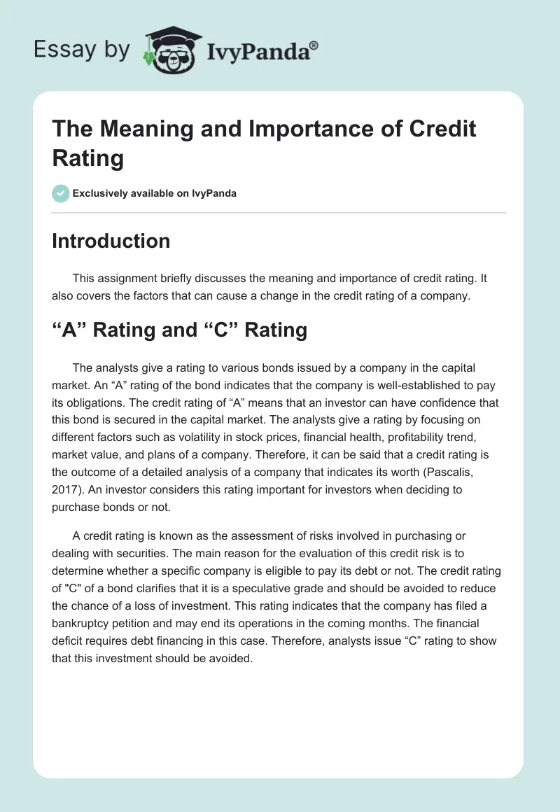 The Meaning and Importance of Credit Rating. Page 1
