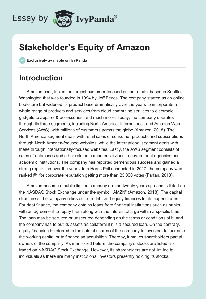 Stakeholder’s Equity of Amazon. Page 1