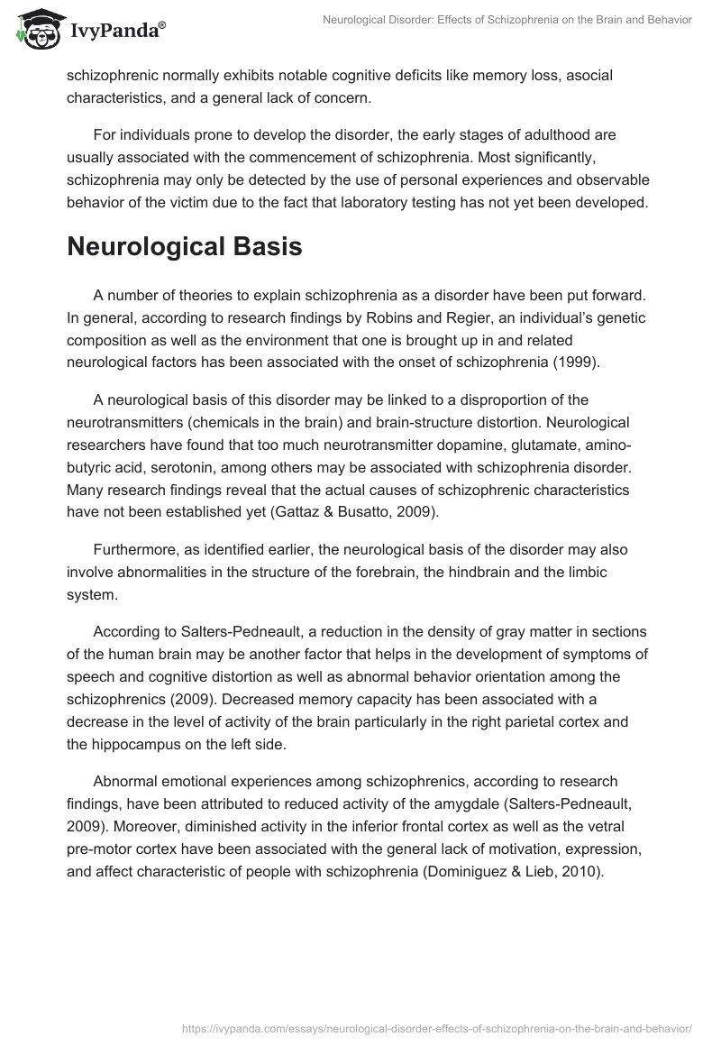 Neurological Disorder: Effects of Schizophrenia on the Brain and Behavior. Page 2