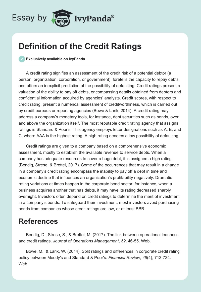Definition of the Credit Ratings. Page 1