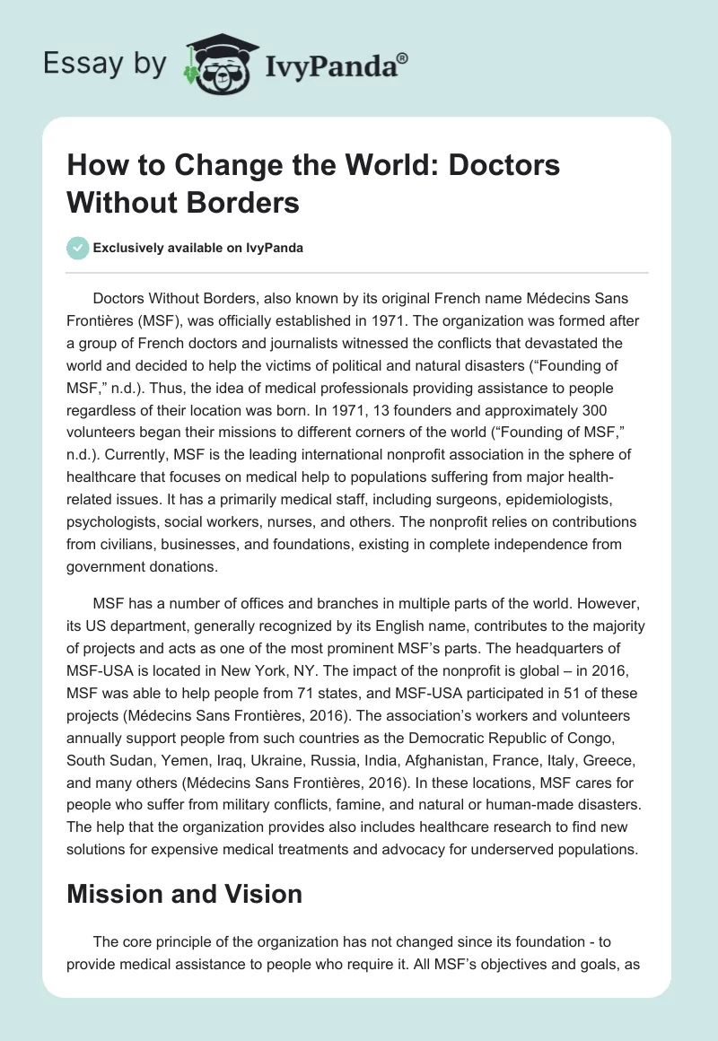 How to Change the World: Doctors Without Borders. Page 1