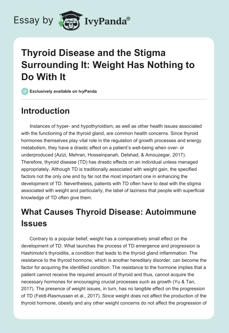 Thyroid Disease and the Stigma Surrounding It: Weight Has Nothing to Do With It. Page 1