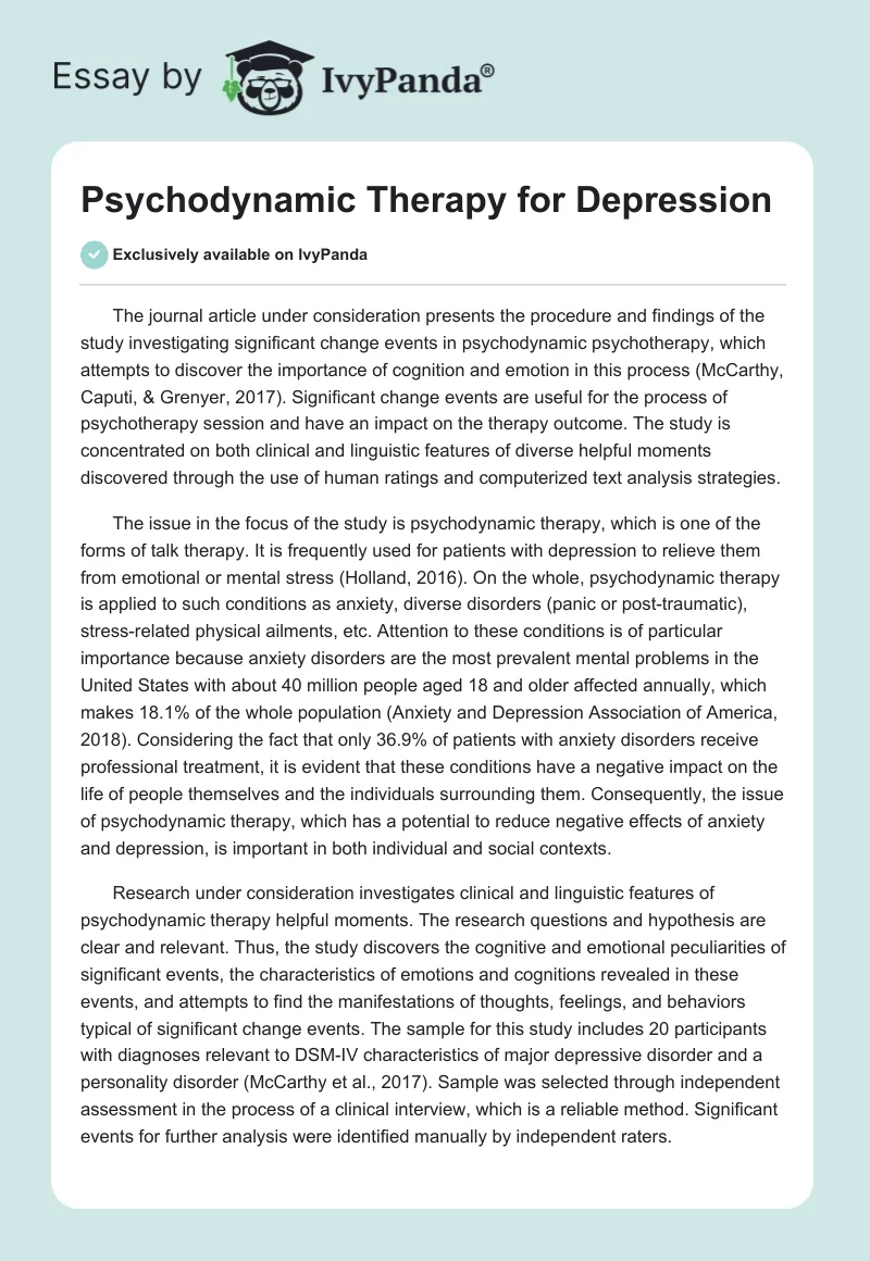 Psychodynamic Therapy for Depression. Page 1