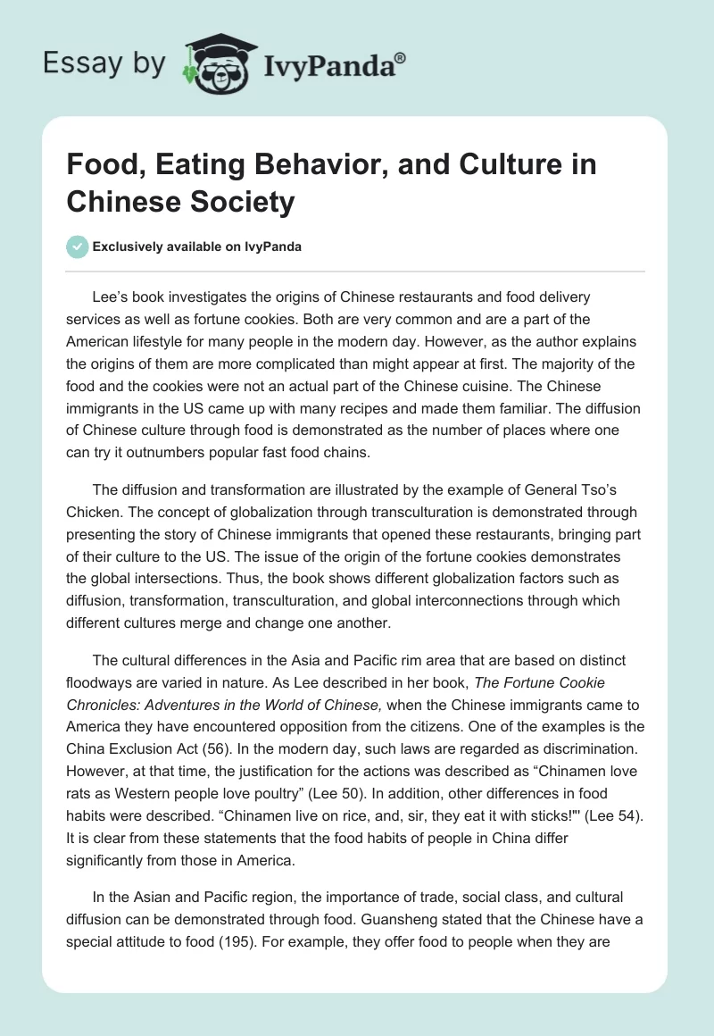 Food, Eating Behavior, and Culture in Chinese Society. Page 1