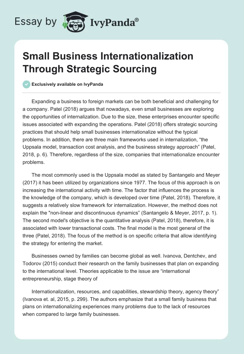 Small Business Internationalization Through Strategic Sourcing. Page 1
