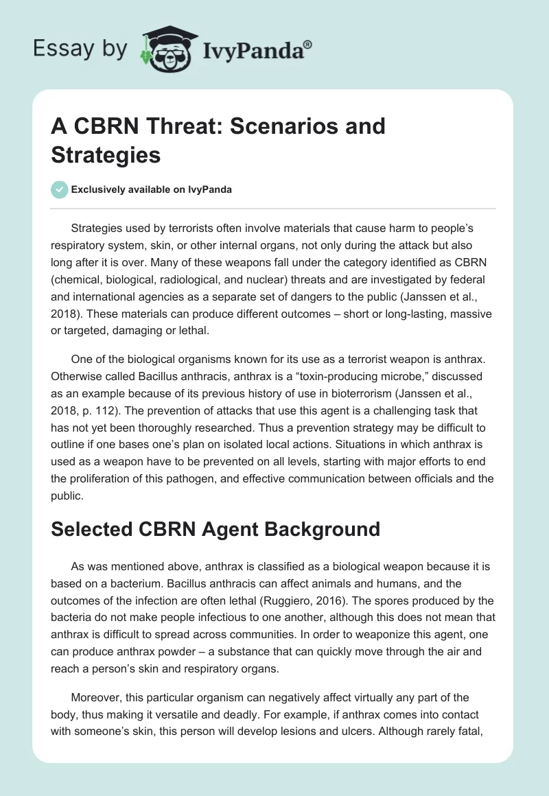 A CBRN Threat: Scenarios and Strategies. Page 1