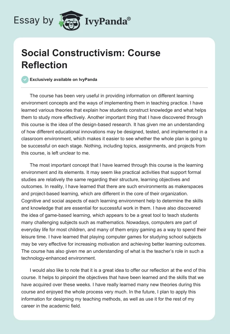 Social Constructivism: Course Reflection. Page 1
