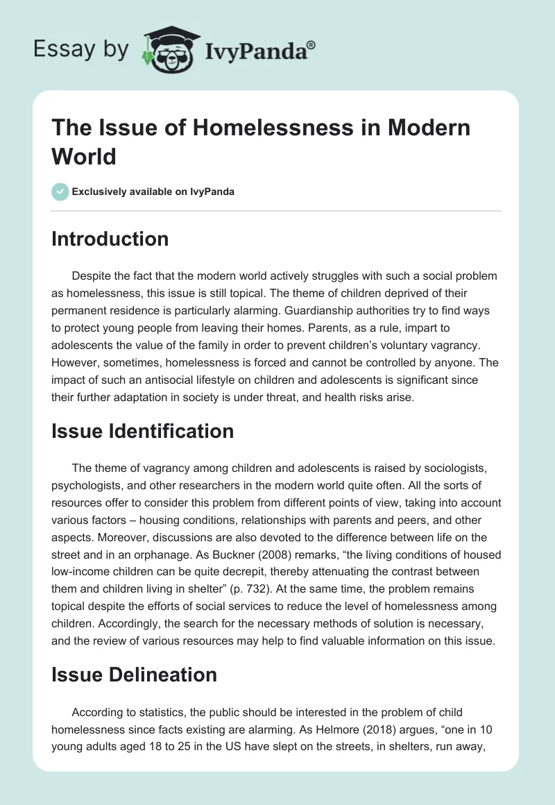The Issue of Homelessness in Modern World. Page 1