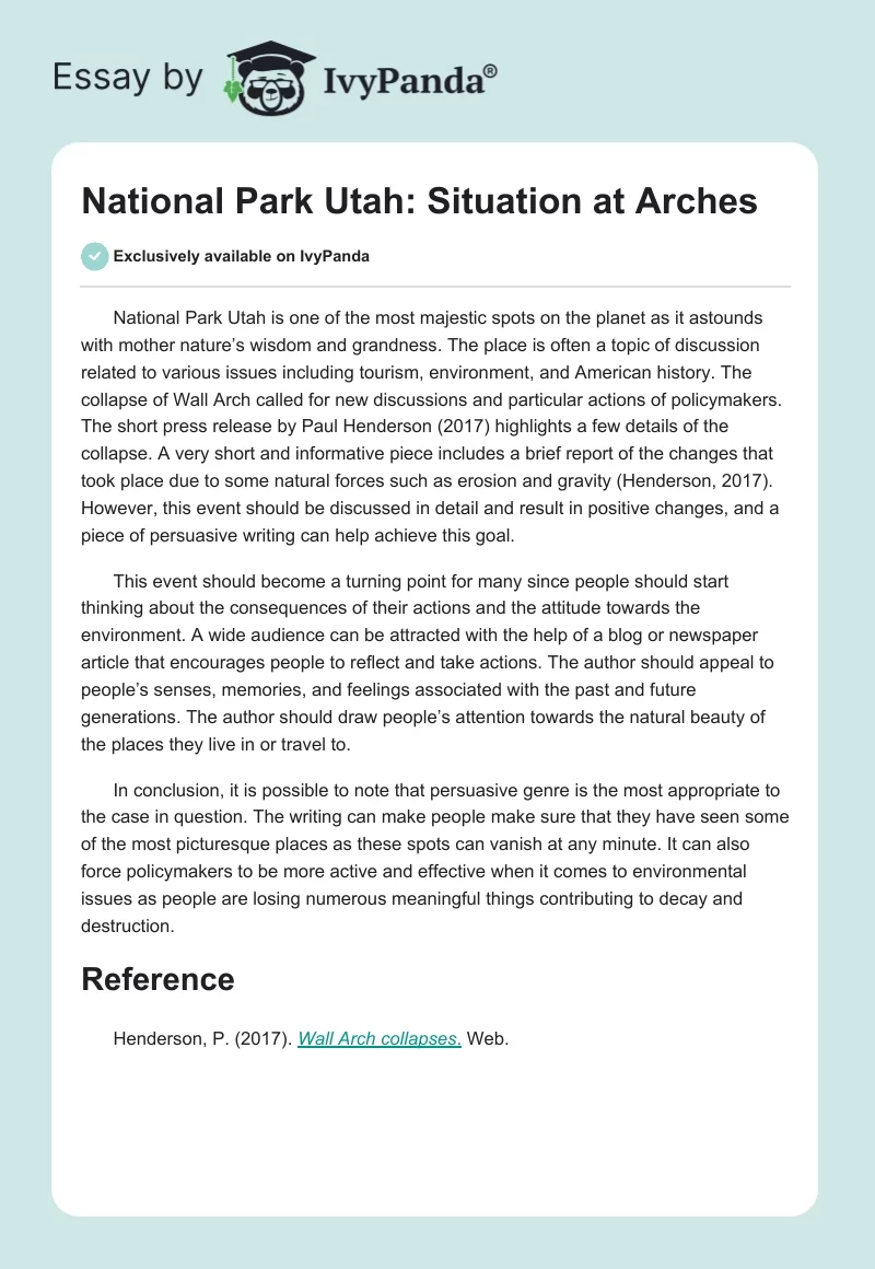 National Park Utah: Situation at Arches. Page 1