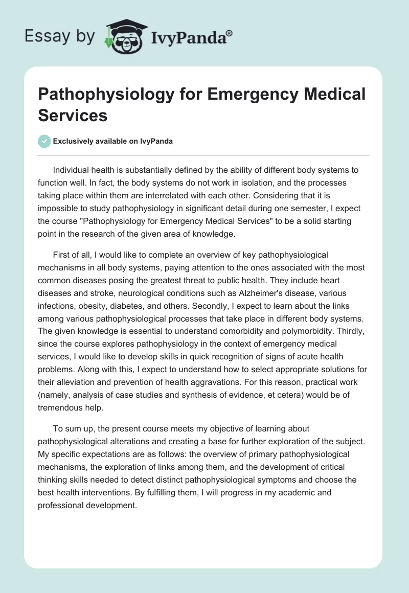 Pathophysiology for Emergency Medical Services. Page 1