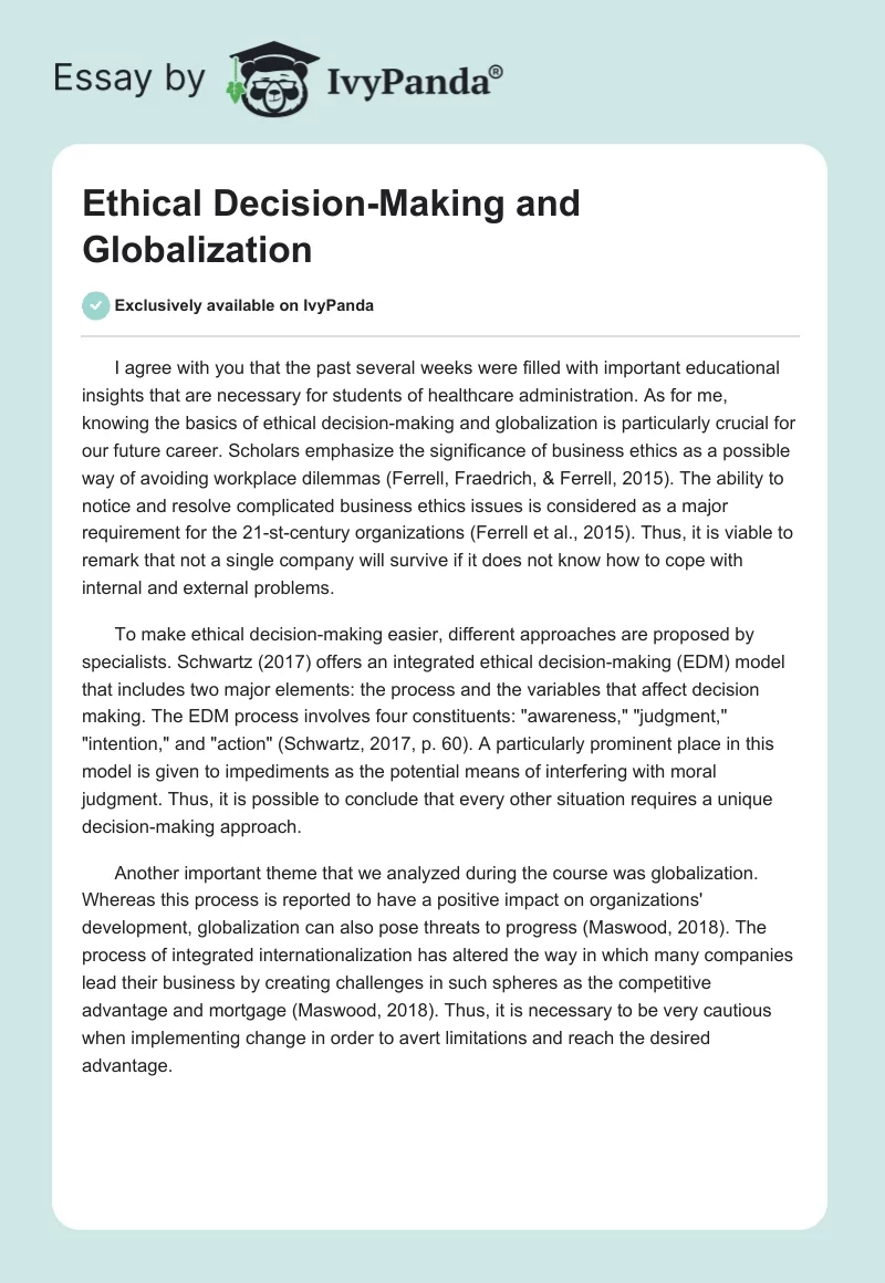 Ethical Decision-Making and Globalization. Page 1