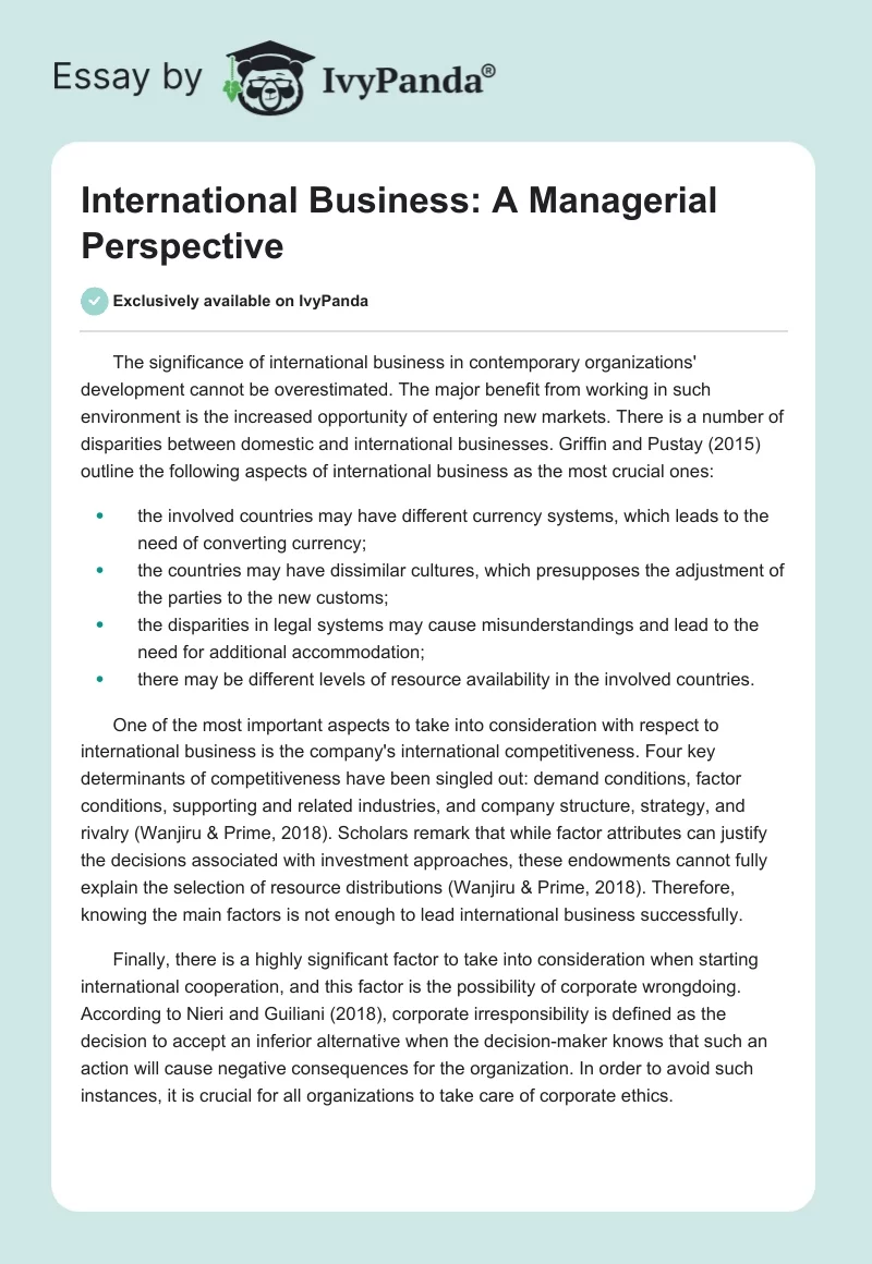 International Business: A Managerial Perspective. Page 1