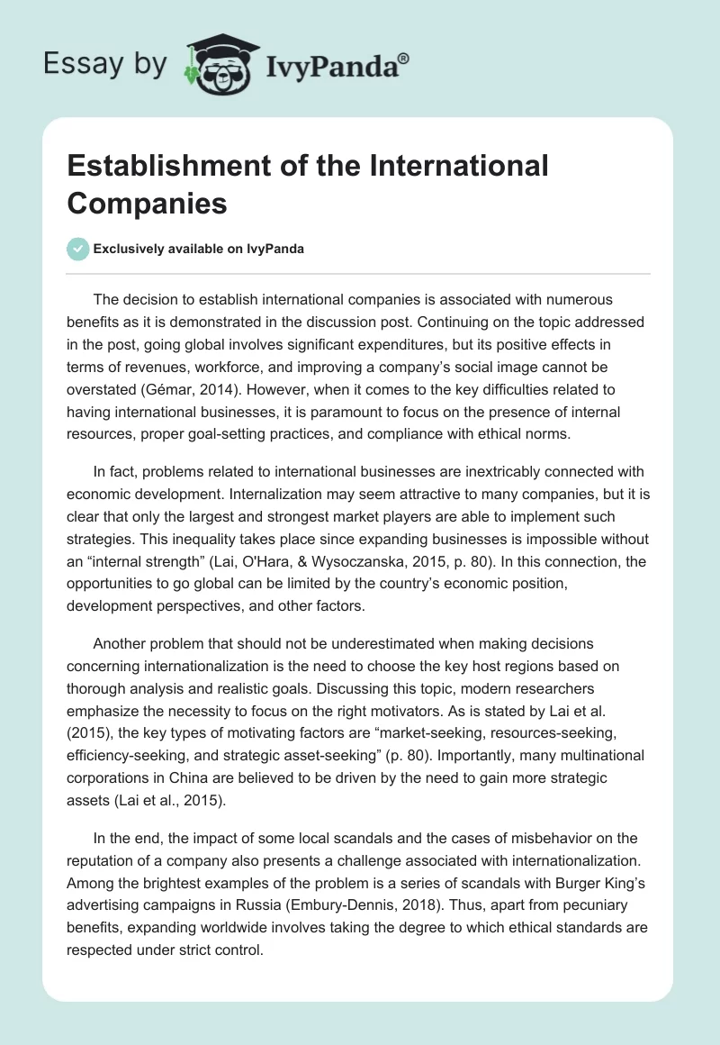Establishment of the International Companies. Page 1