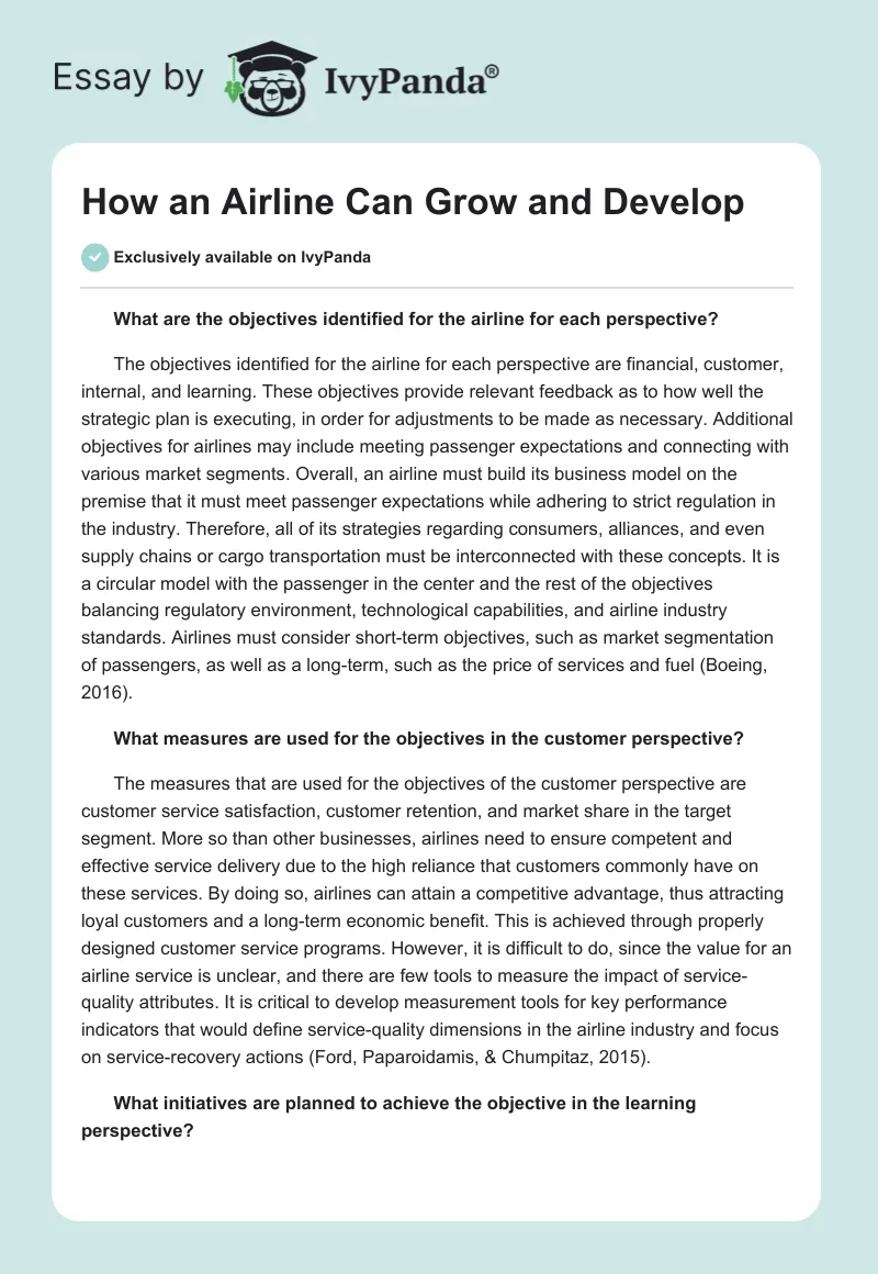 How an Airline Can Grow and Develop. Page 1