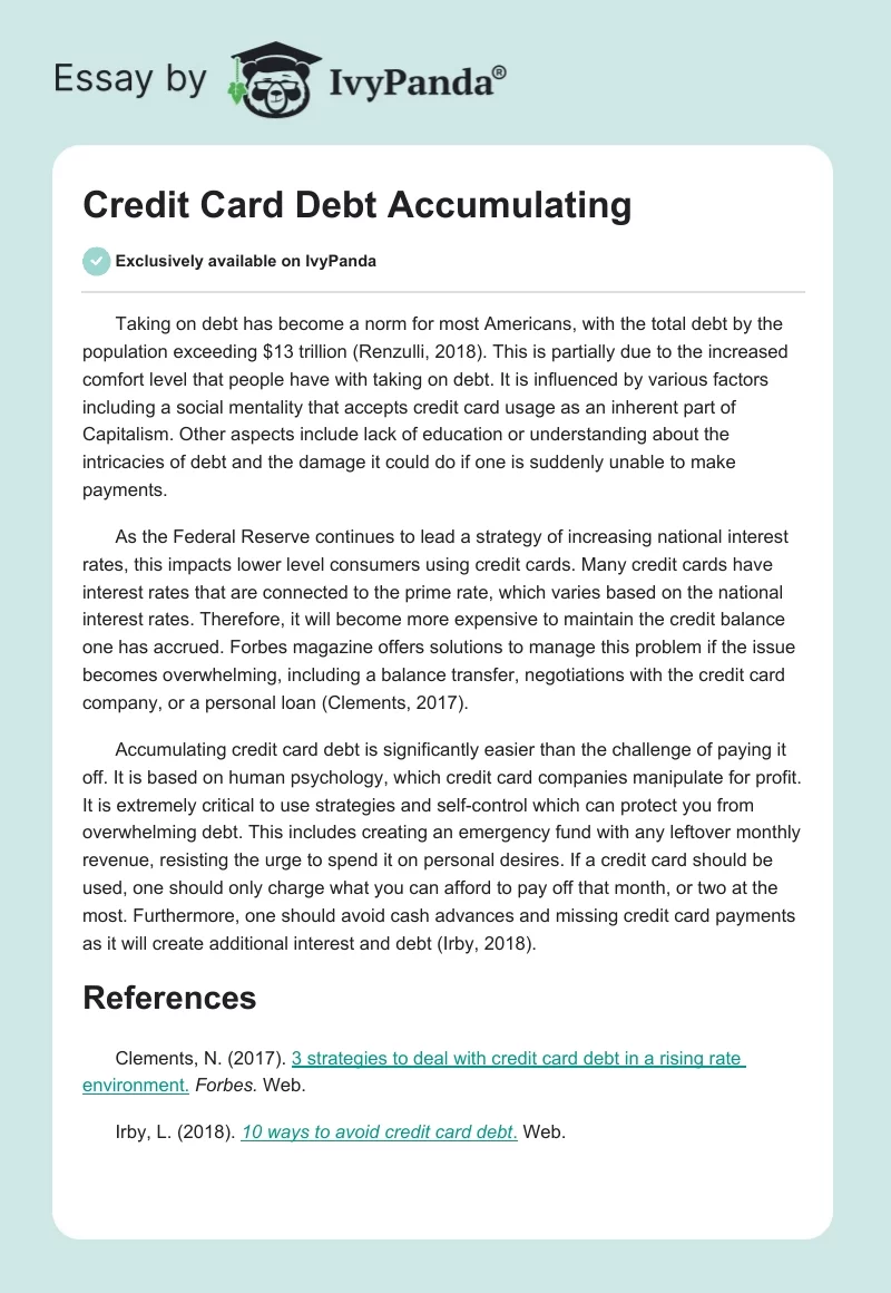 Credit Card Debt Accumulating. Page 1