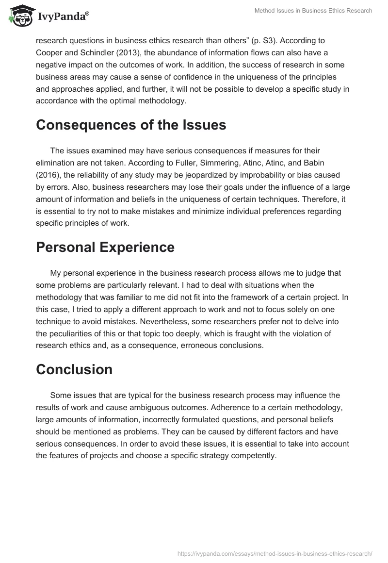 Method Issues in Business Ethics Research. Page 2