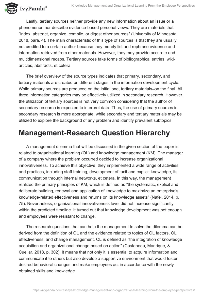 Knowledge Management and Organizational Learning From the Employee Perspectives. Page 2