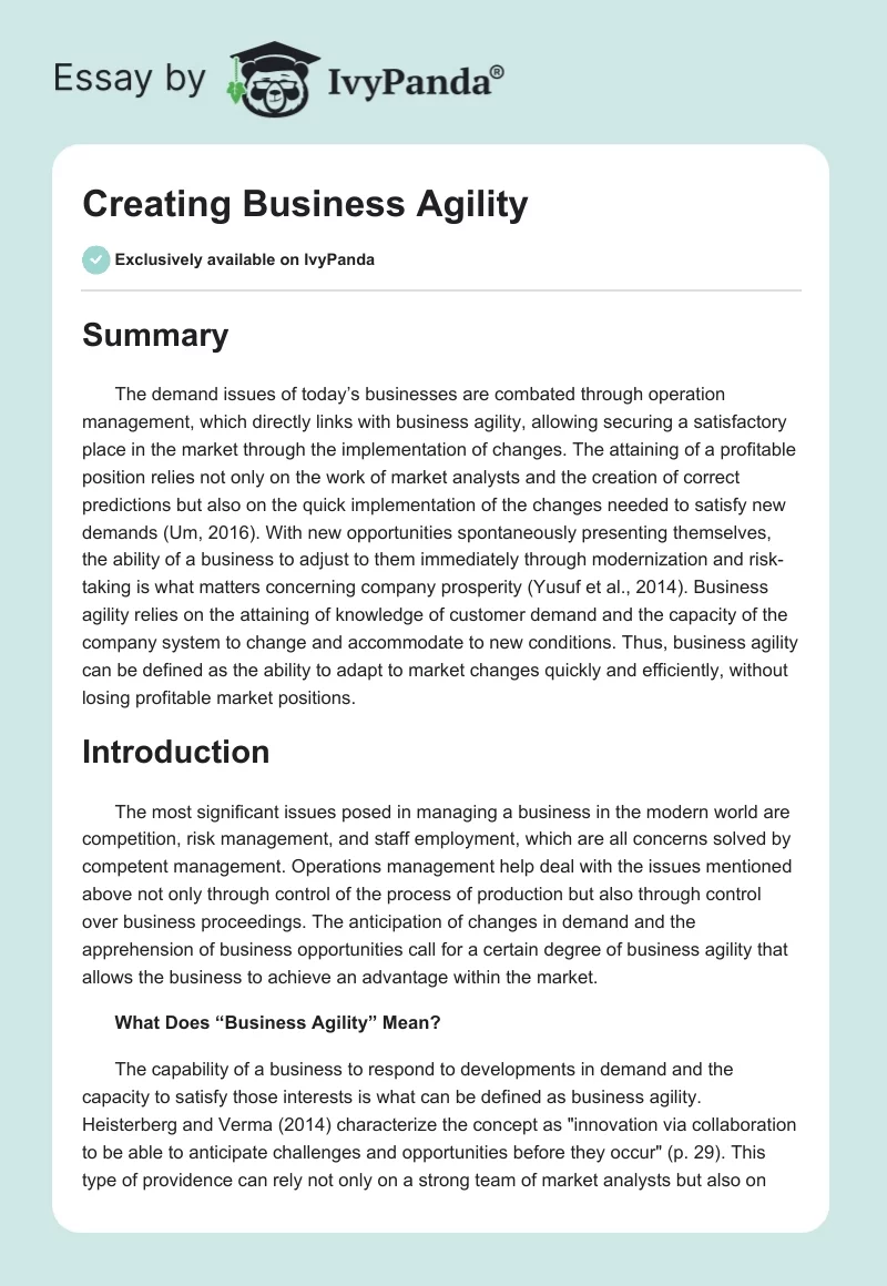 Creating Business Agility. Page 1