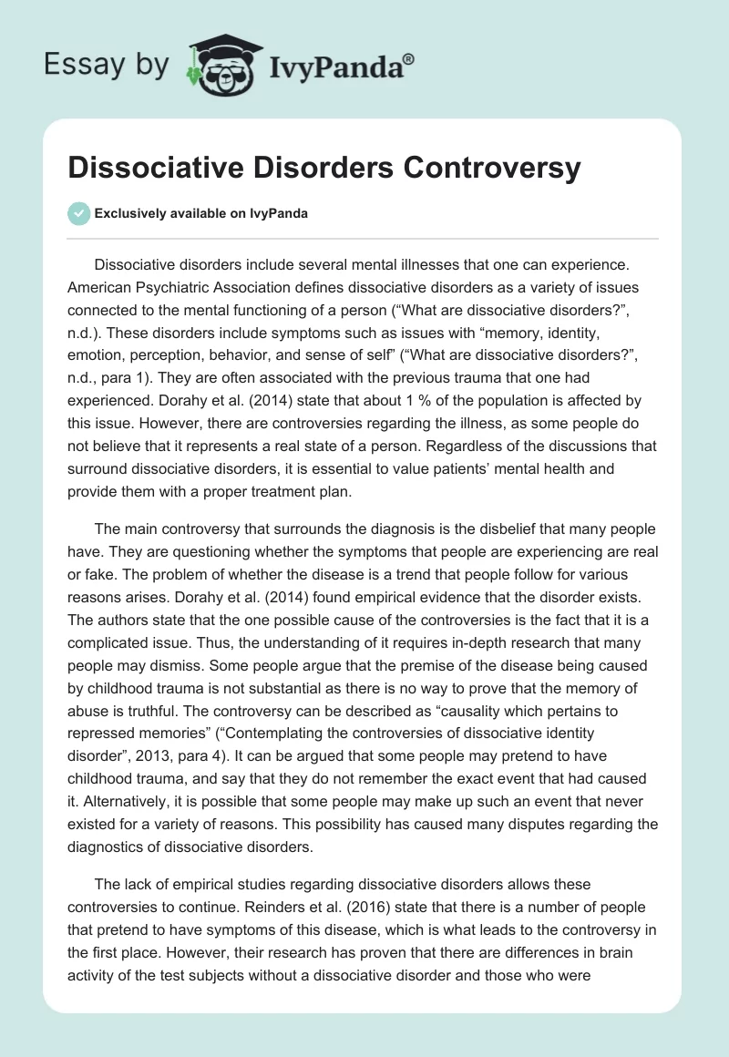assignment controversy associated with dissociative disorders