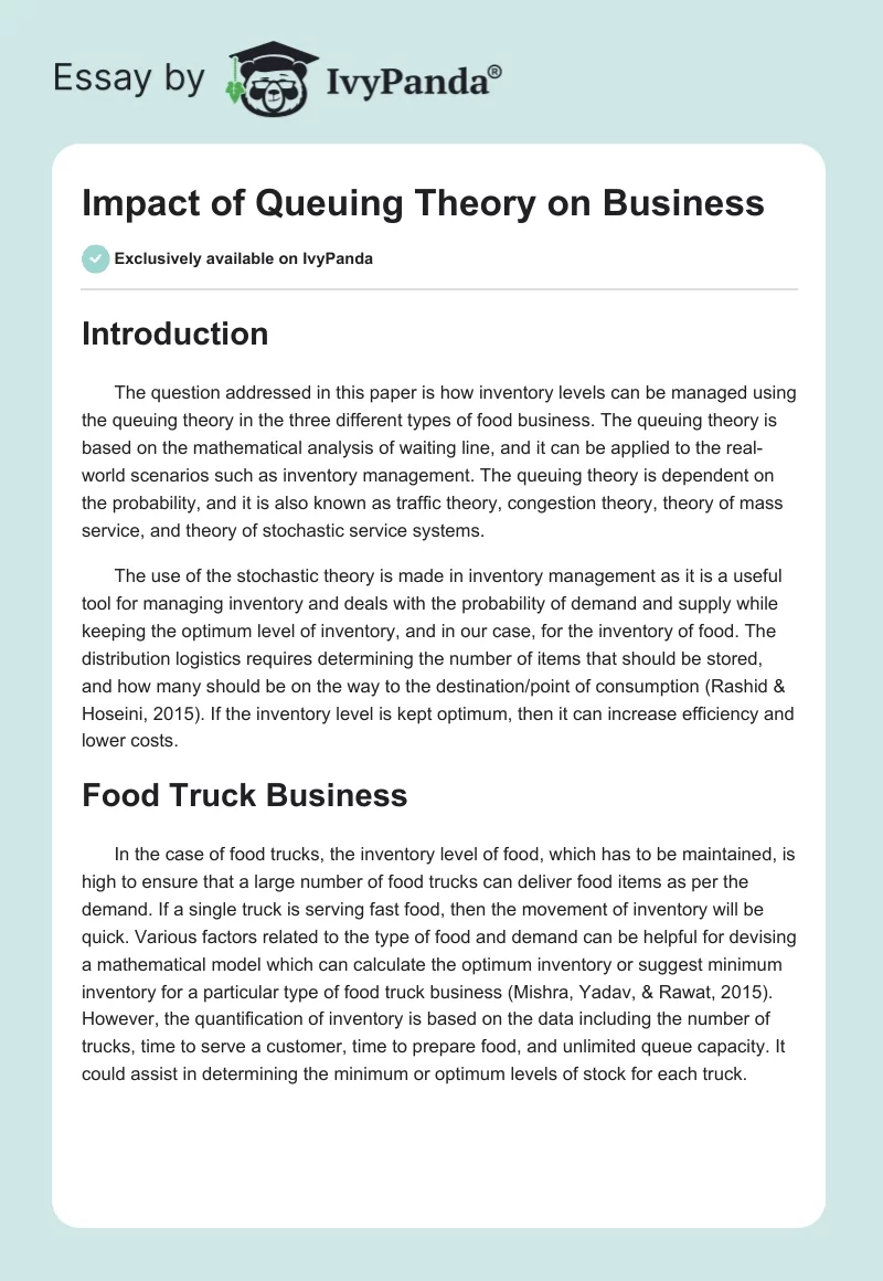 Impact of Queuing Theory on Business. Page 1
