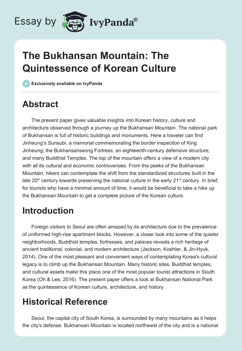 The Bukhansan Mountain: The Quintessence of Korean Culture. Page 1