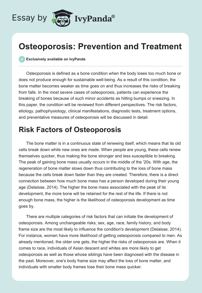 Osteoporosis: Prevention and Treatment. Page 1