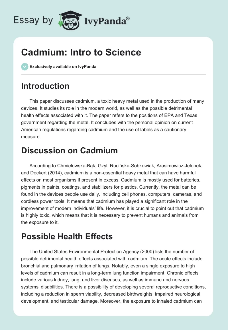 Cadmium: Intro to Science. Page 1
