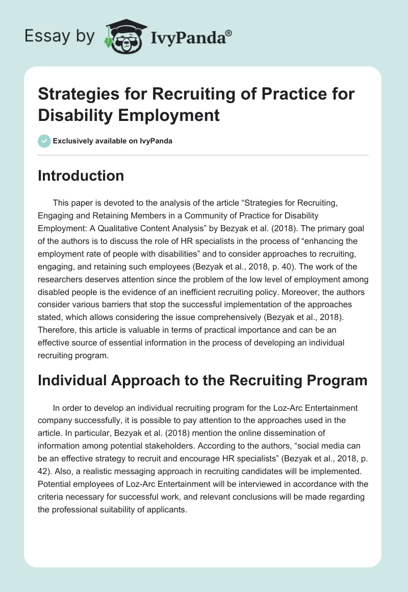 Strategies for Recruiting of Practice for Disability Employment. Page 1