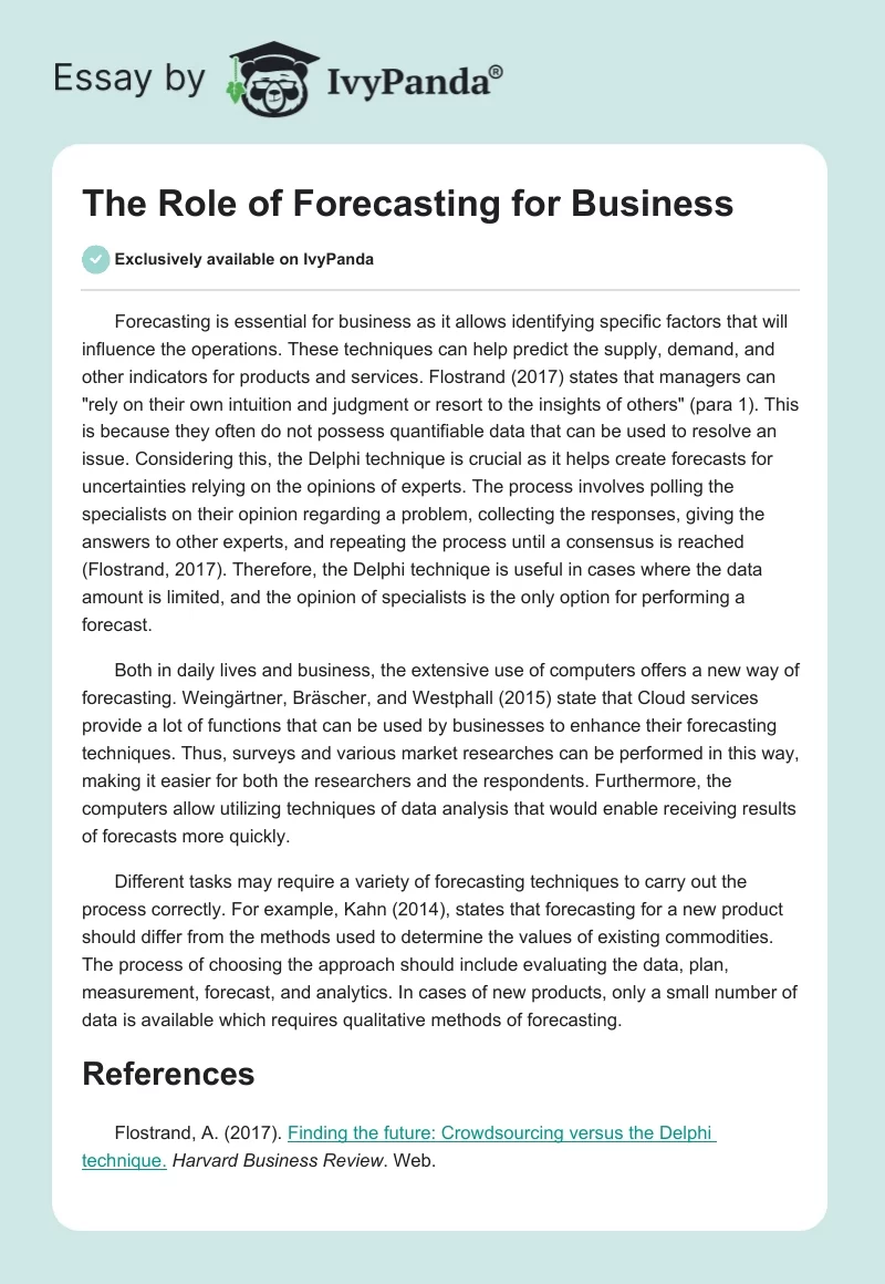 The Role of Forecasting for Business. Page 1