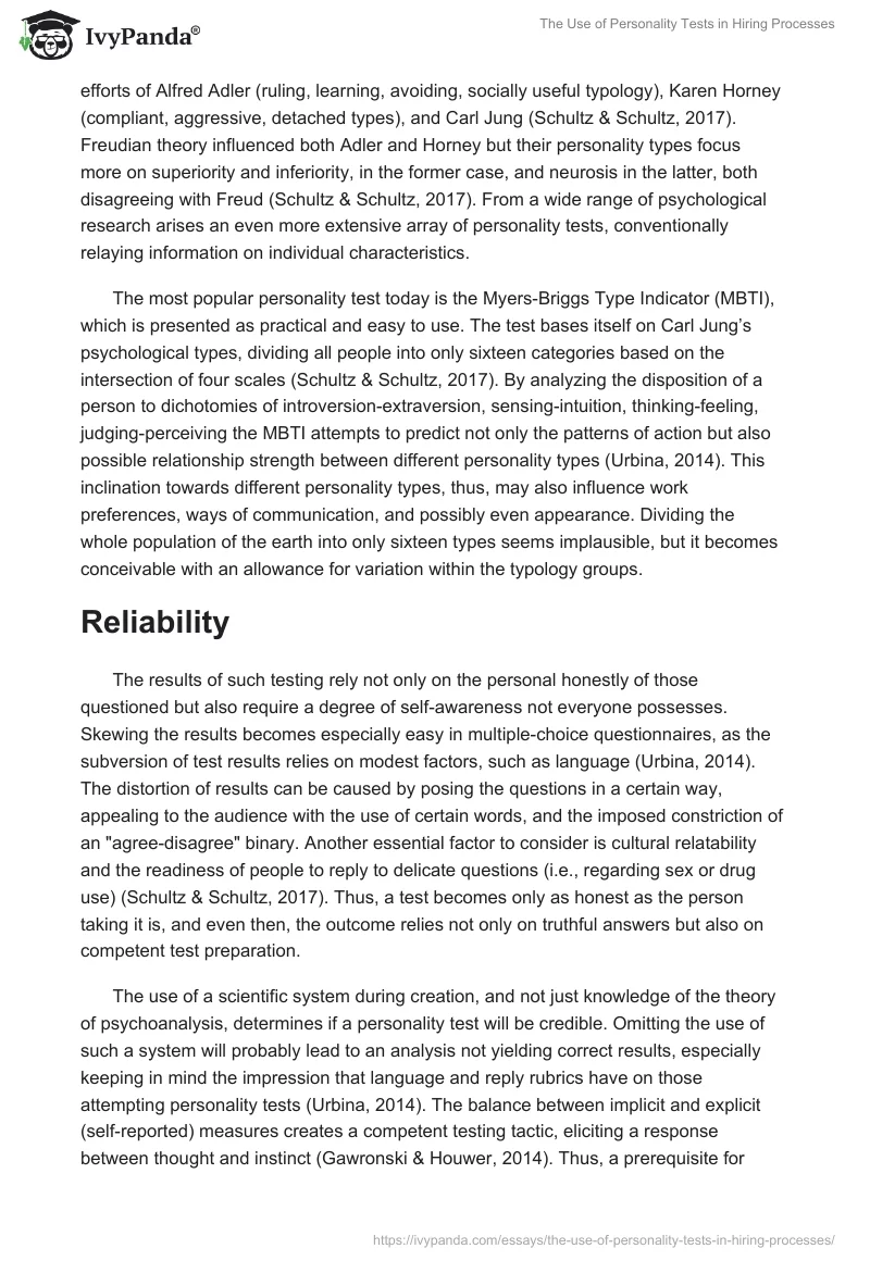 The Use of Personality Tests in Hiring Processes. Page 2