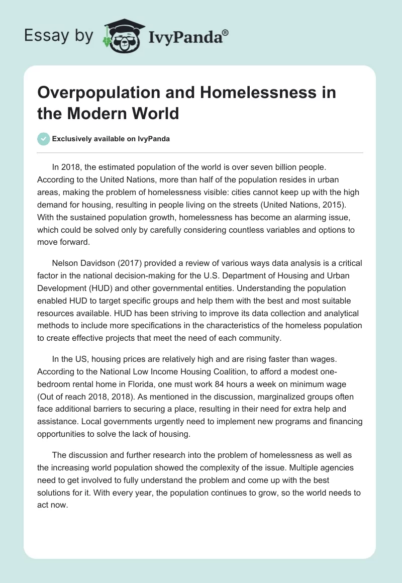 Overpopulation and Homelessness in the Modern World. Page 1