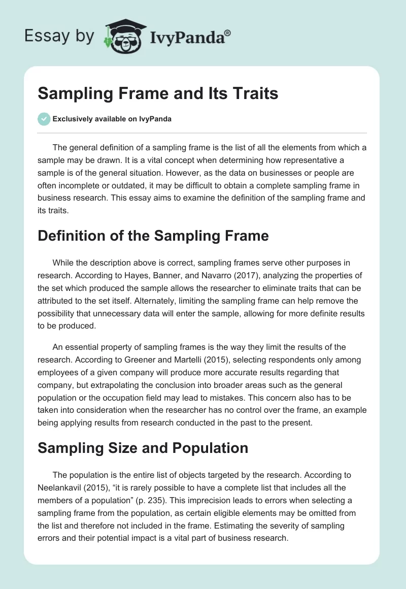 Sampling Frame and Its Traits. Page 1