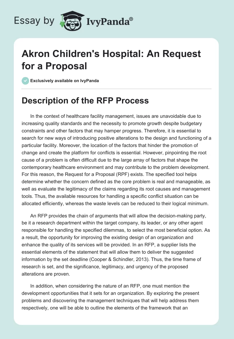 Akron Children's Hospital: An Request for a Proposal. Page 1