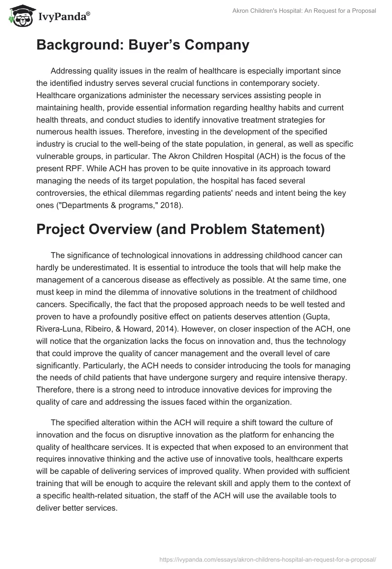 Akron Children's Hospital: An Request for a Proposal. Page 3