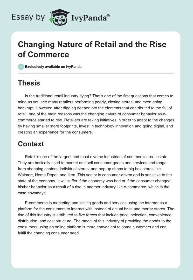 Changing Nature of Retail and the Rise of Commerce. Page 1