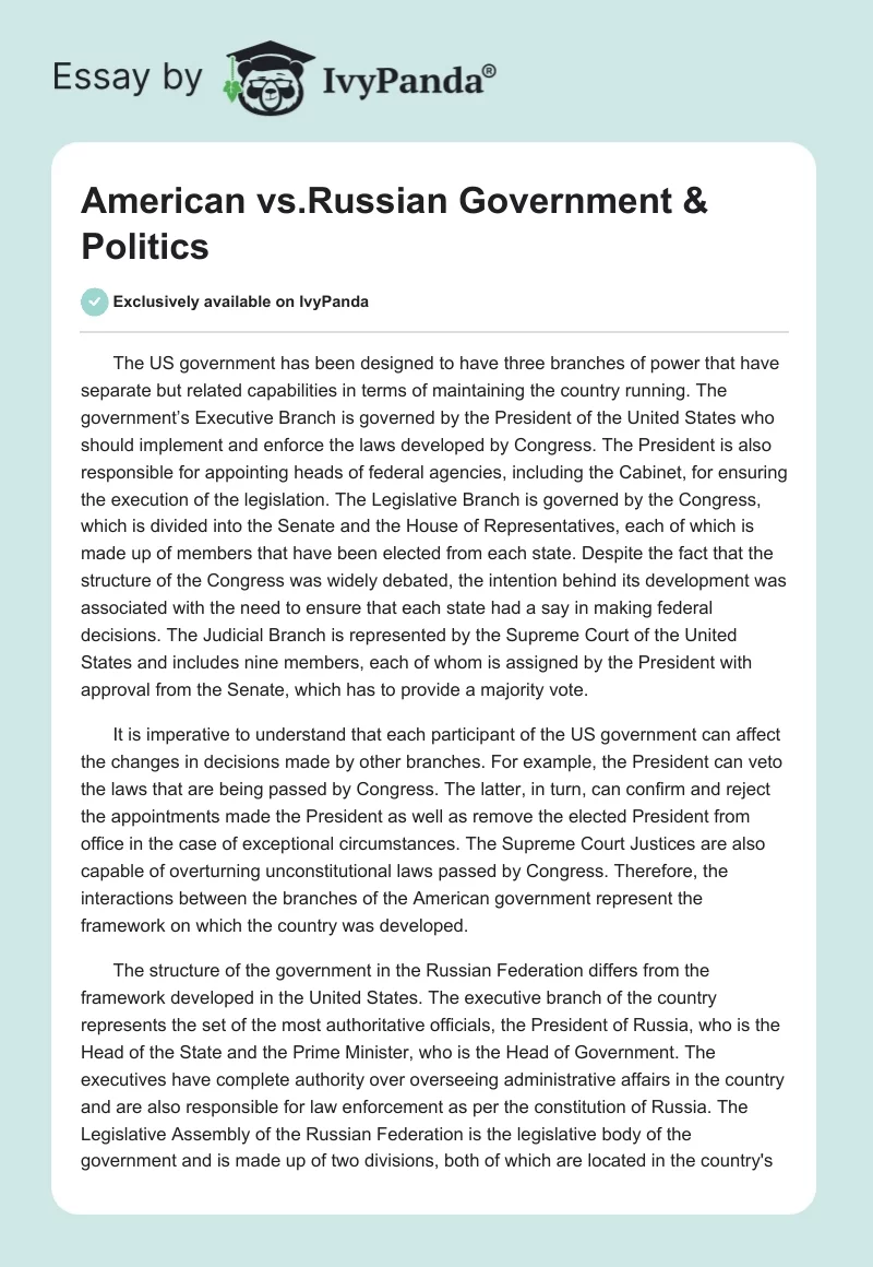 American vs. Russian Government & Politics. Page 1